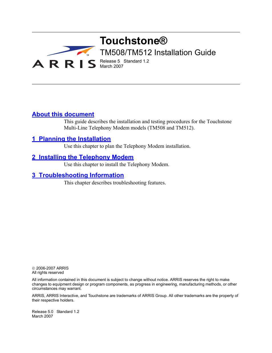 ARRIS TM508 Installation Guide User Manual | 42 pages