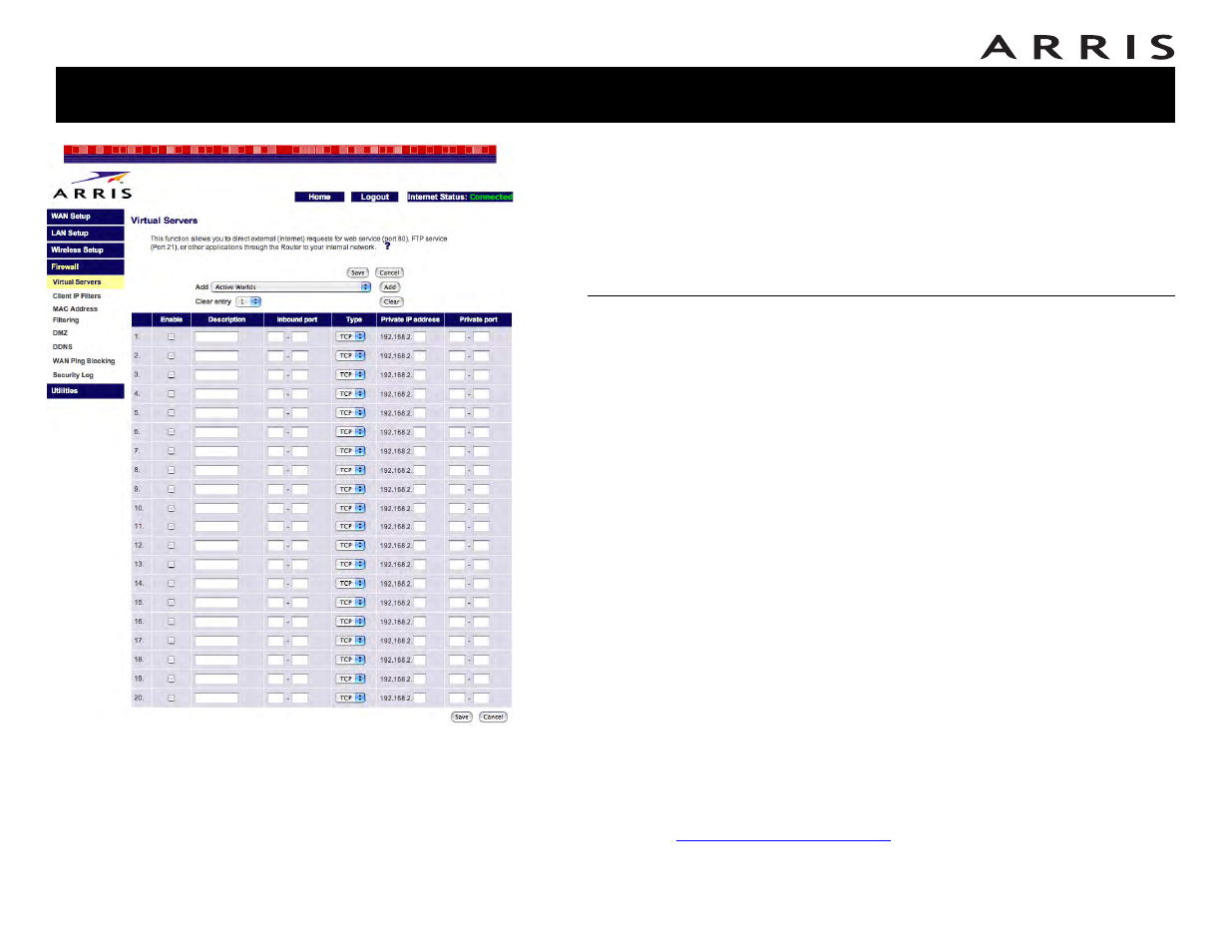 Configuring virtual servers | ARRIS WTM552 User Guide User Manual | Page 41 / 79