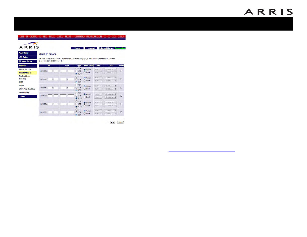 Configuring client ip filters | ARRIS WTM552 User Guide User Manual | Page 42 / 79