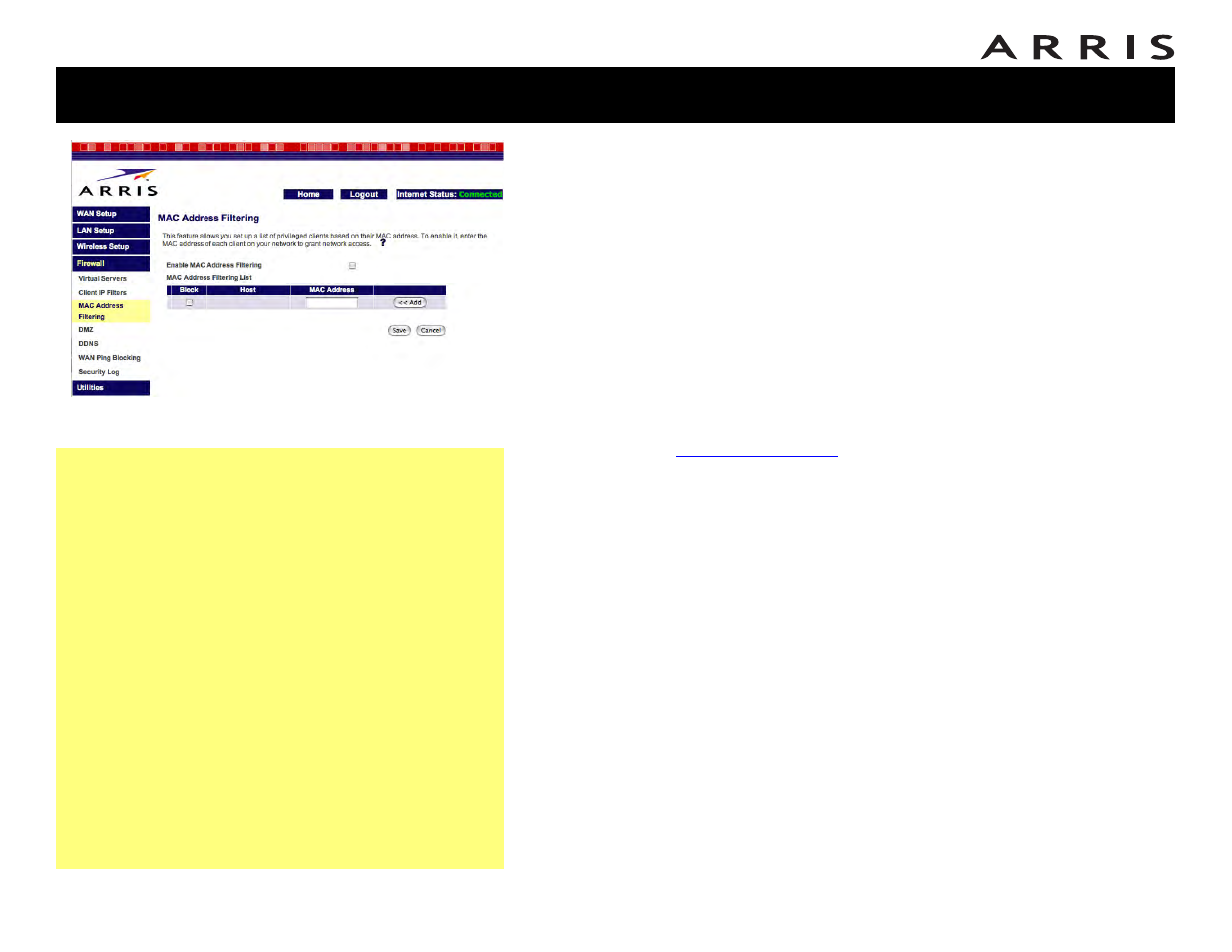 Configuring mac address filtering, Finding the mac address of a computer | ARRIS WTM552 User Guide User Manual | Page 43 / 79