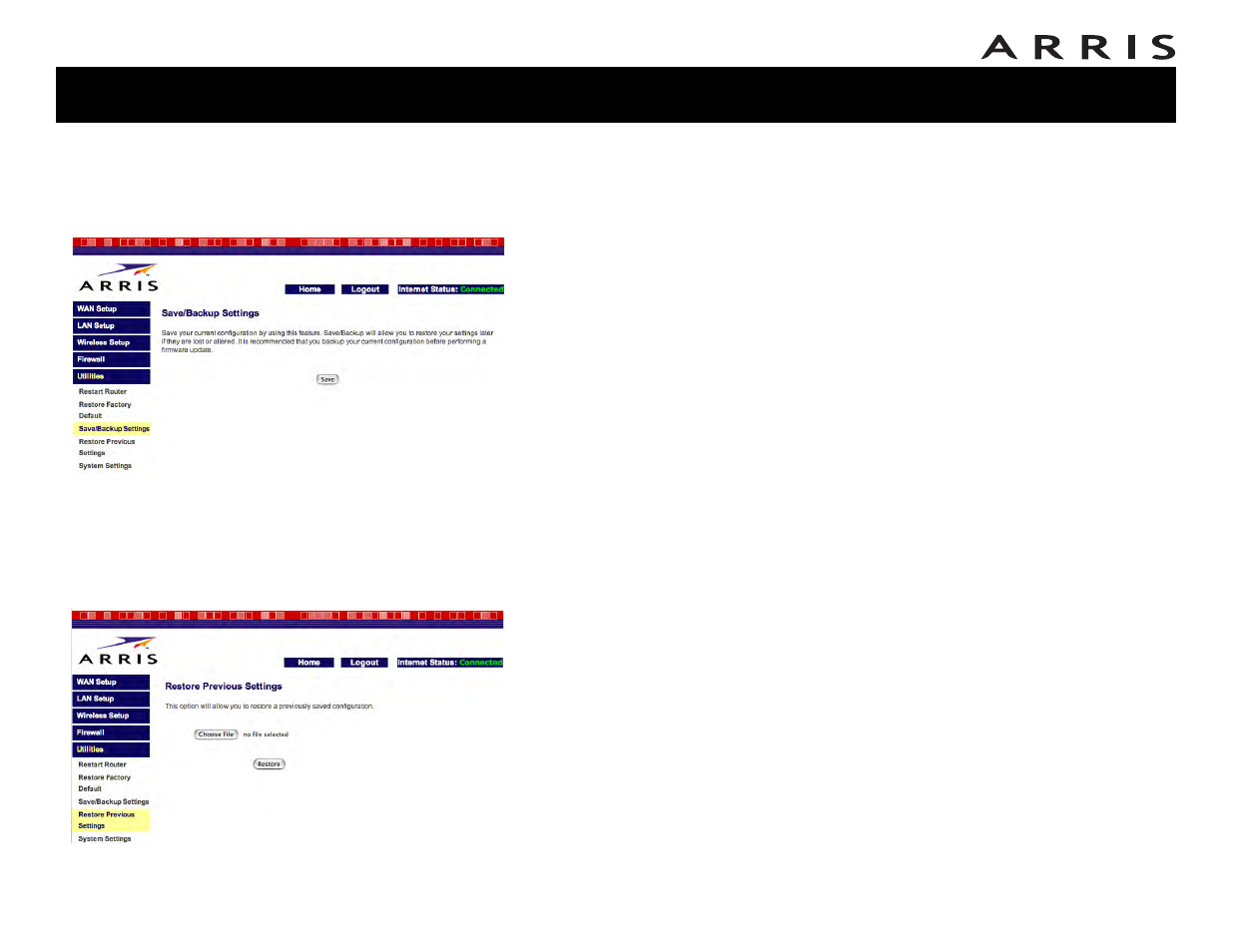 Backing up and restoring the configuration | ARRIS WTM552 User Guide User Manual | Page 68 / 79