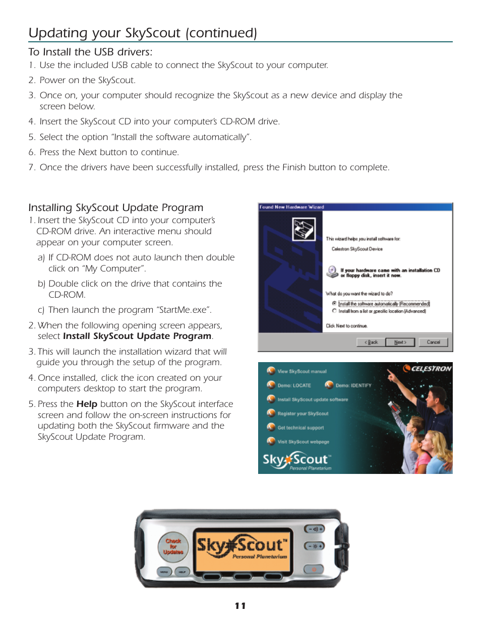 Updating your skyscout (continued) | Celestron SkyScout car gps receiver User Manual | Page 12 / 15