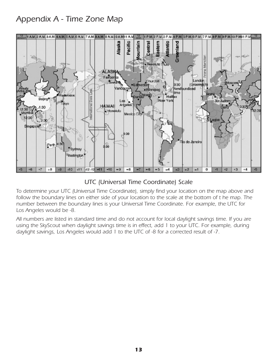 Appendix a - time zone map | Celestron SkyScout car gps receiver User Manual | Page 14 / 15