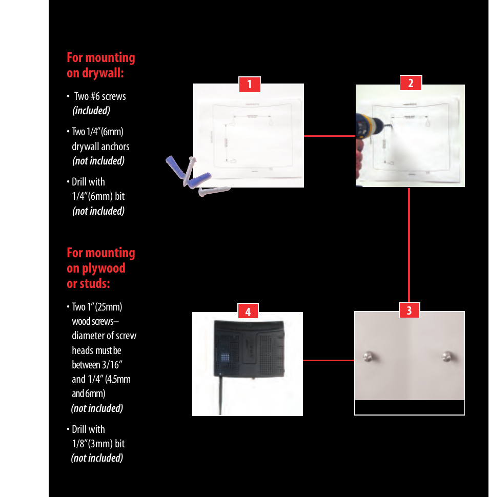 Mounting, For mounting on drywall, For mounting on plywood or studs | ARRIS TM552AB Quick Start Guide User Manual | Page 3 / 6