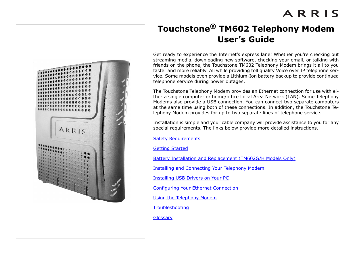 ARRIS TM602 User Guide User Manual | 74 pages