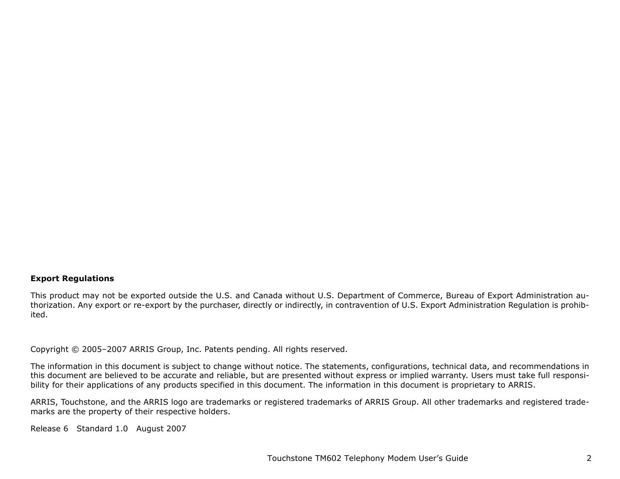 ARRIS TM602 User Guide User Manual | Page 2 / 74
