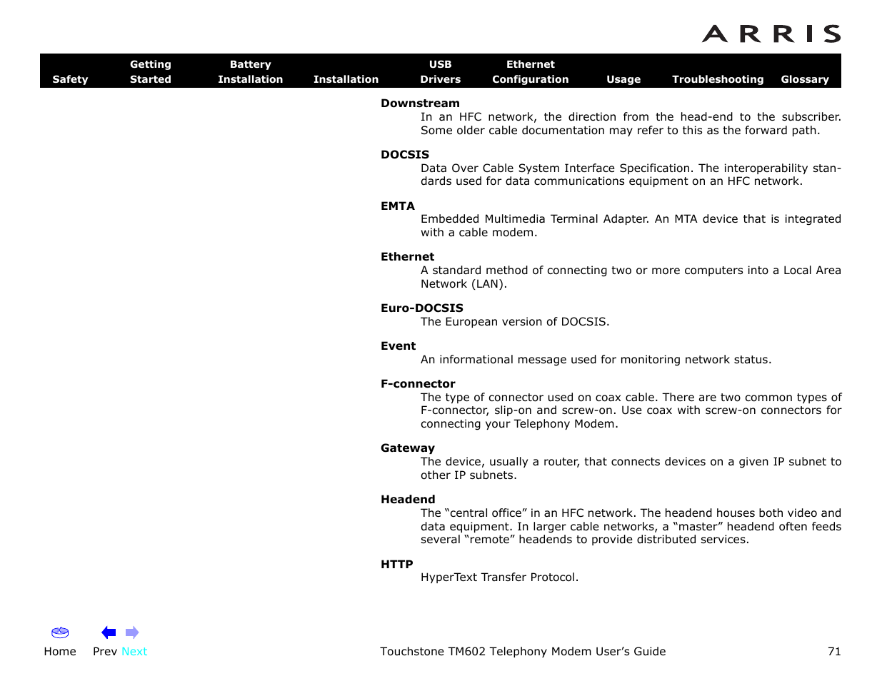 ARRIS TM602 User Guide User Manual | Page 71 / 74