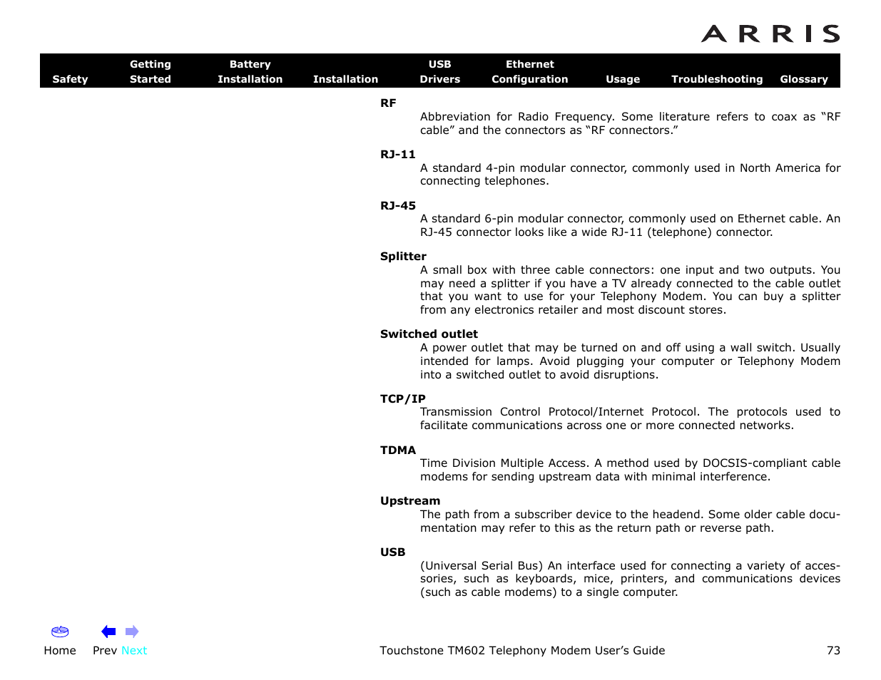 ARRIS TM602 User Guide User Manual | Page 73 / 74