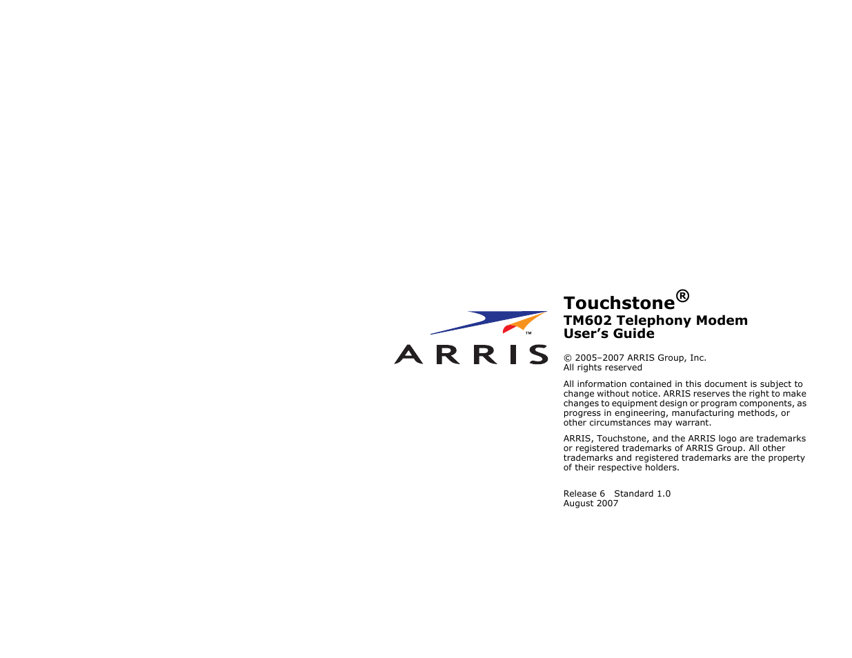 Touchstone | ARRIS TM602 User Guide User Manual | Page 74 / 74