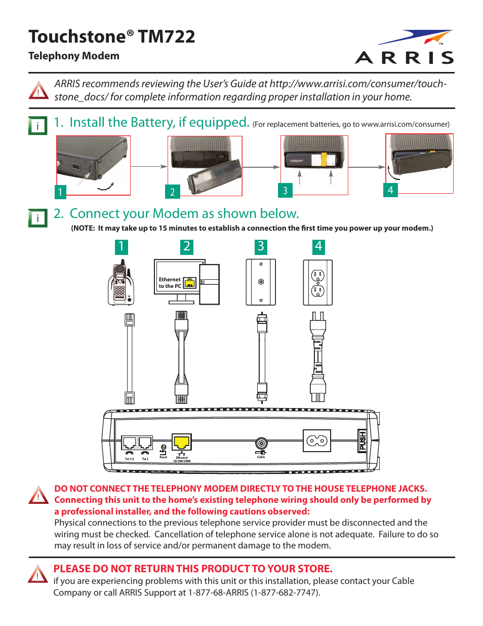 ARRIS TM722G-CT Quick Start Guide User Manual | 2 pages