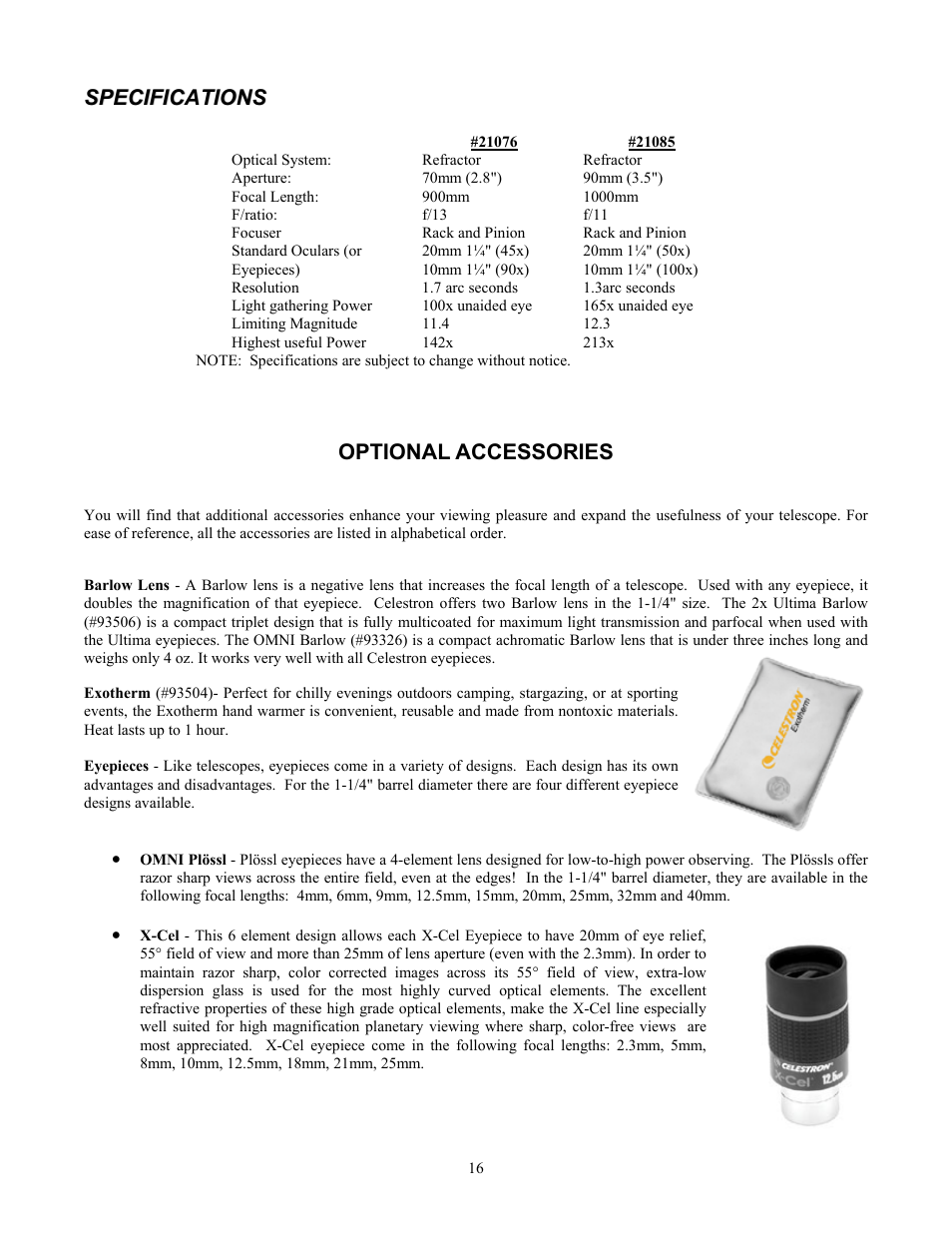 Optional accessories | Celestron FIRSTSCOPE 90EQ User Manual | Page 16 / 20