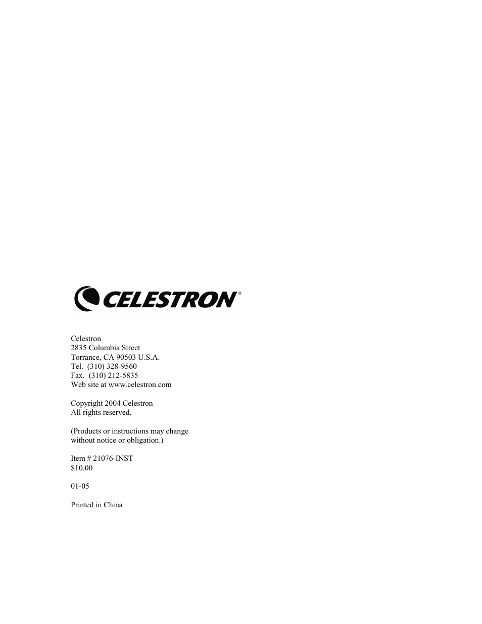 Celestron FIRSTSCOPE 90EQ User Manual | Page 20 / 20