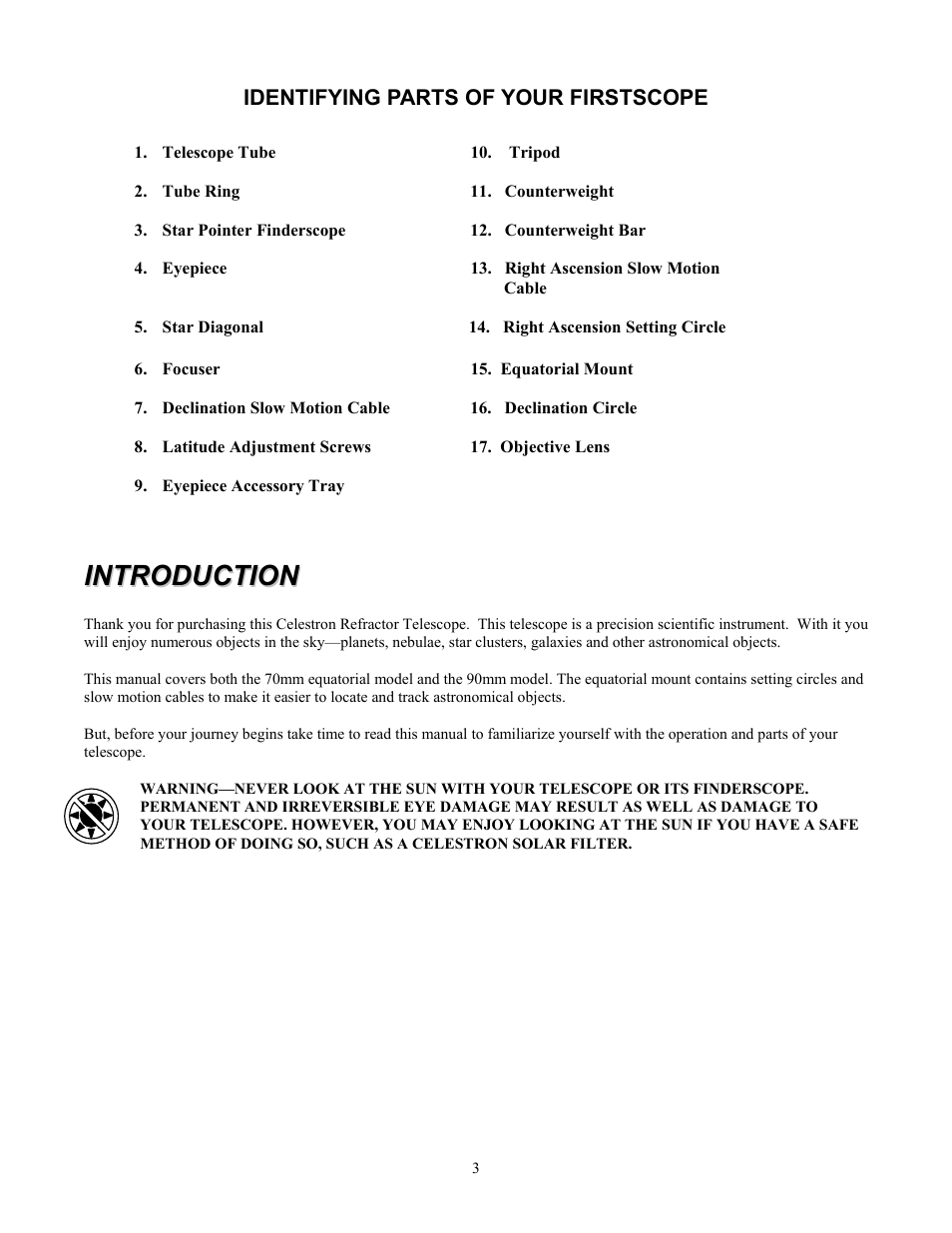 Celestron FIRSTSCOPE 90EQ User Manual | Page 3 / 20