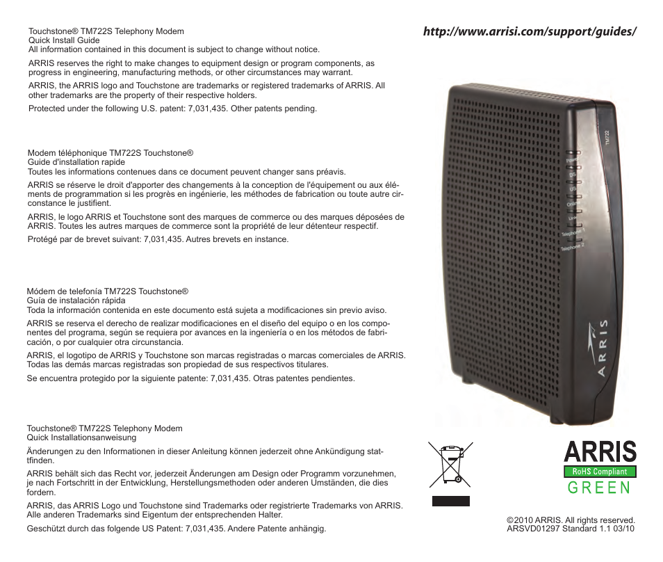 ARRIS TM722S Quick Start Guide User Manual | Page 2 / 2