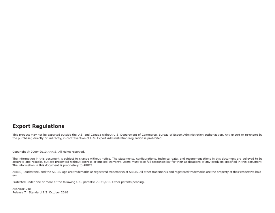 Export regulations | ARRIS TM722G-CT User Guide User Manual | Page 2 / 73