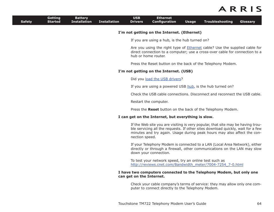ARRIS TM722G-CT User Guide User Manual | Page 64 / 73