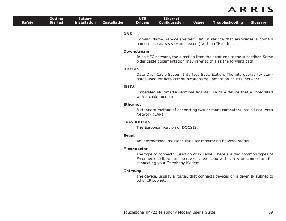 Ethernet | ARRIS TM722G-CT User Guide User Manual | Page 69 / 73