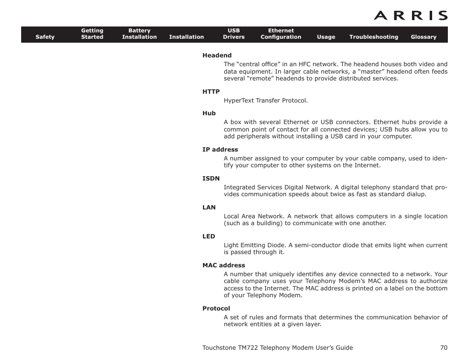 ARRIS TM722G-CT User Guide User Manual | Page 70 / 73