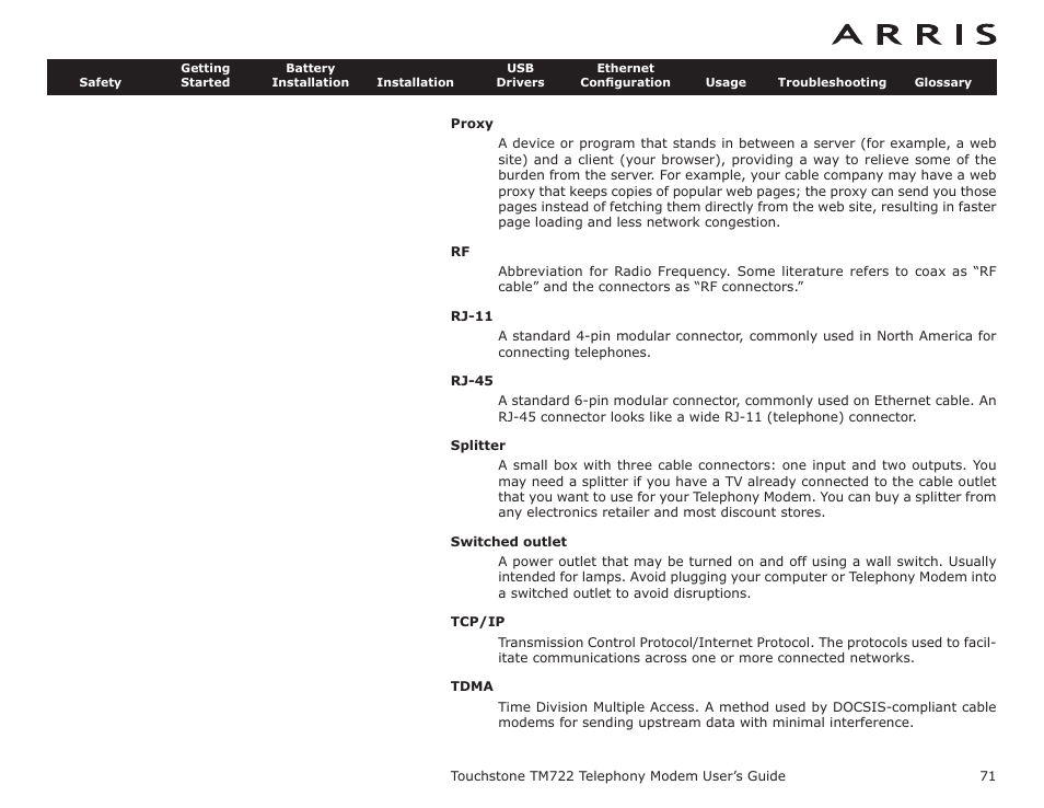 Proxy | ARRIS TM722G-CT User Guide User Manual | Page 71 / 73