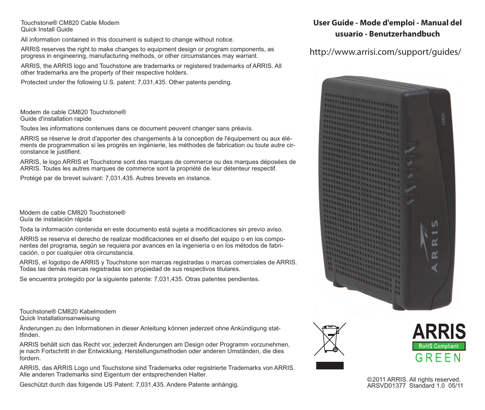 ARRIS CM820 Quick Start Guide User Manual | Page 2 / 2