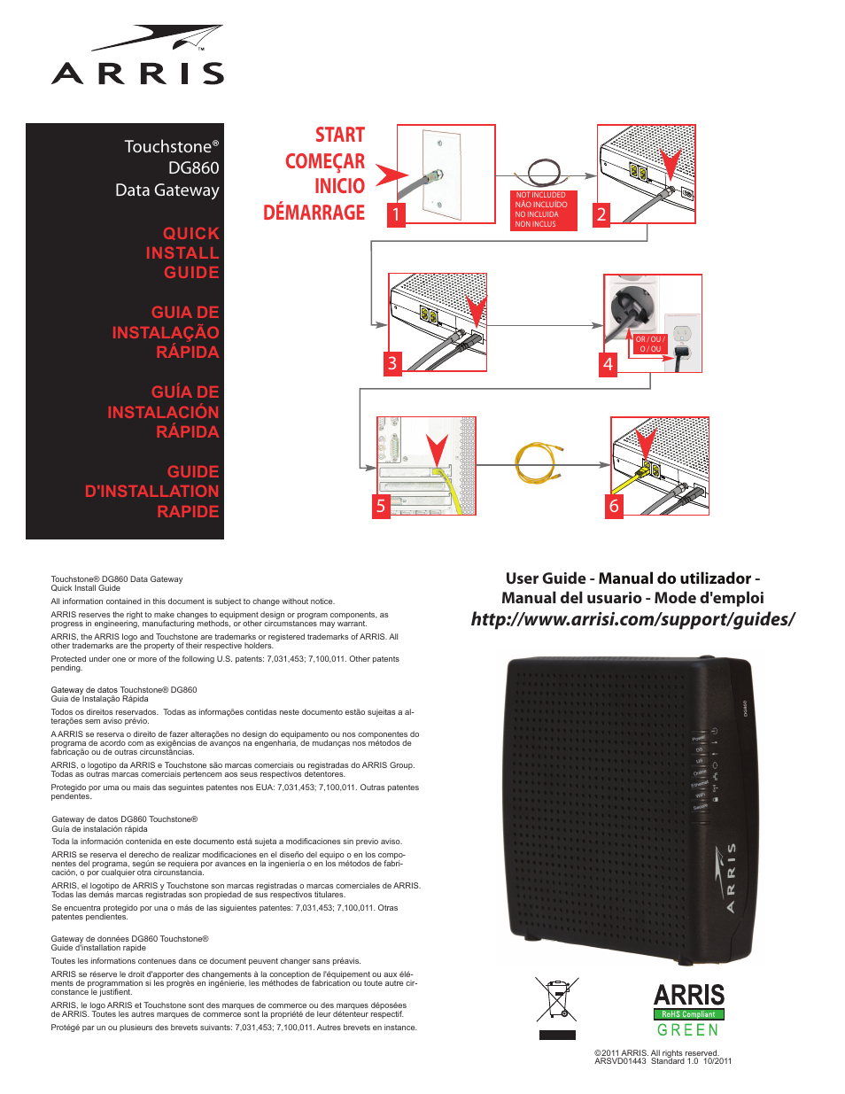 ARRIS DG860 Quick Start Guide User Manual | 2 pages