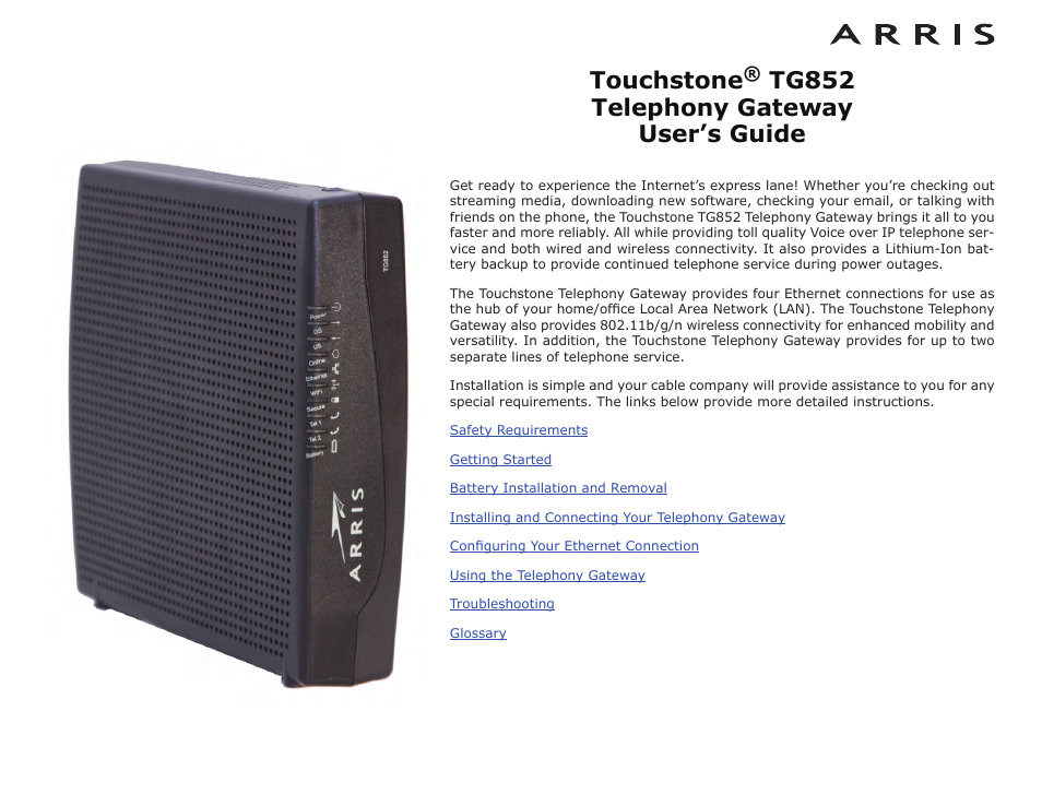 ARRIS TG852G-NA User Guide User Manual | 60 pages