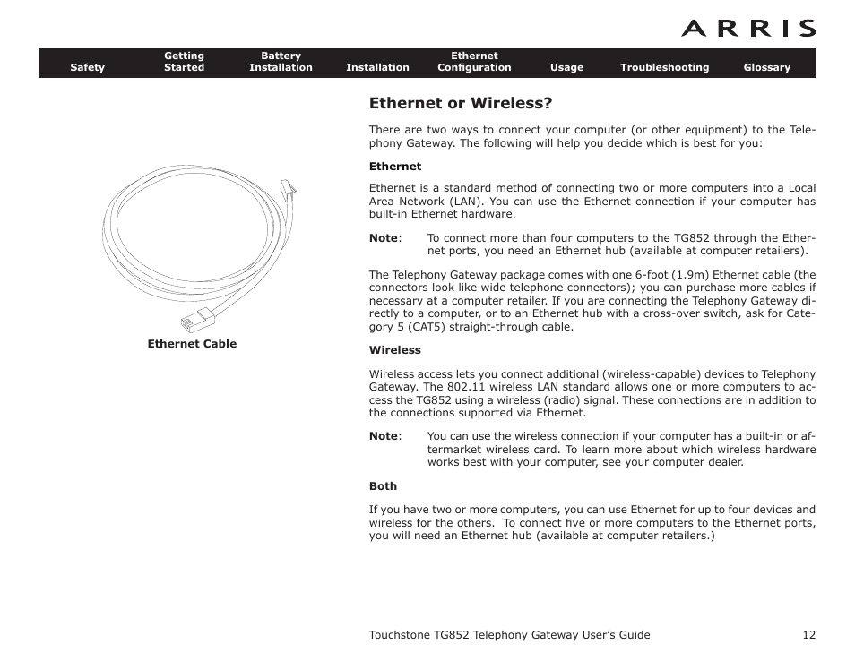 Ethernet or wireless, Wireless, Both | ARRIS TG852G-NA User Guide User Manual | Page 12 / 60