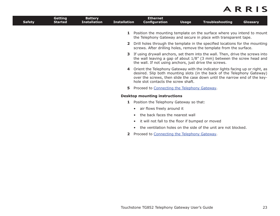 Desktop mounting instructions | ARRIS TG852G-NA User Guide User Manual | Page 23 / 60