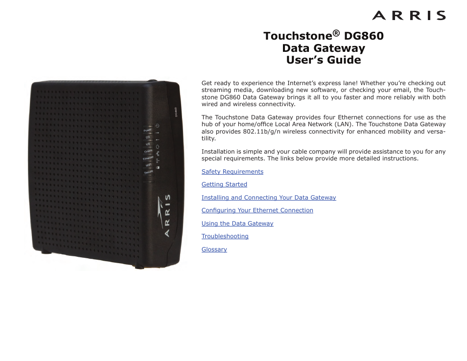 ARRIS DG860 User Guide User Manual | 47 pages