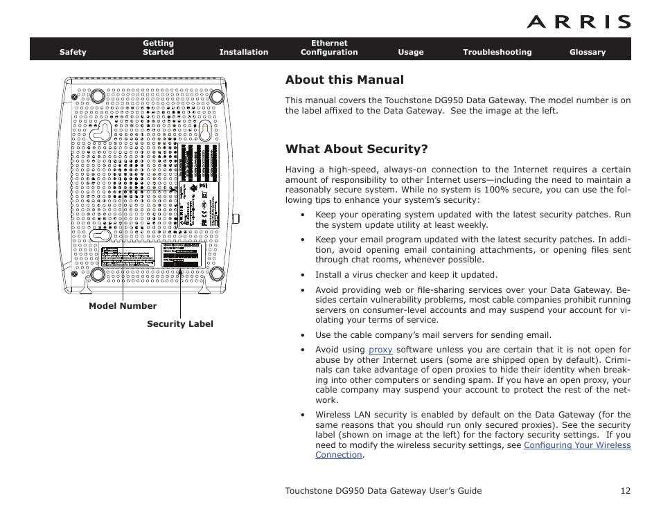 About this manual, What about security | ARRIS DG950 User Guide User Manual | Page 12 / 49