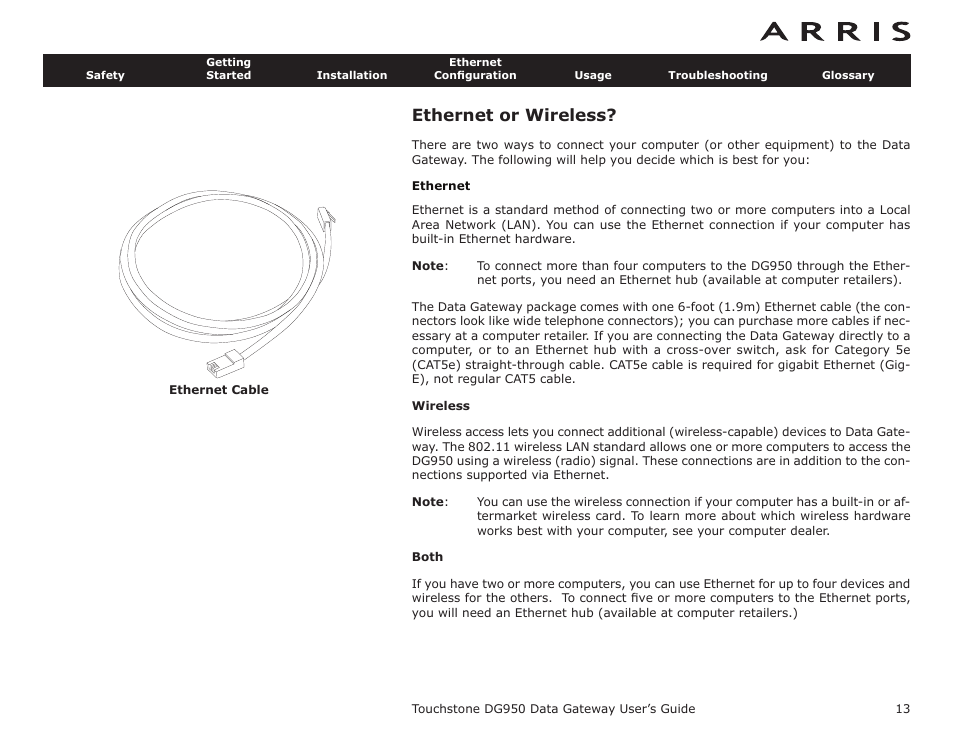Ethernet or wireless, Wireless, Both | ARRIS DG950 User Guide User Manual | Page 13 / 49