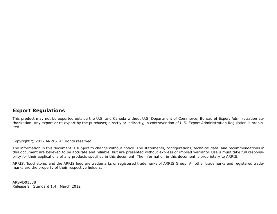 Export regulations | ARRIS DG950 User Guide User Manual | Page 2 / 49