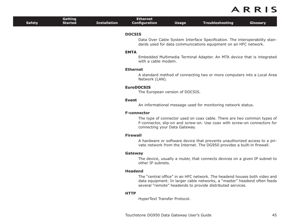 Ethernet | ARRIS DG950 User Guide User Manual | Page 45 / 49