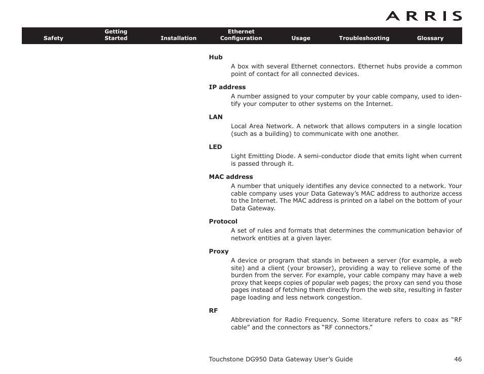 Proxy | ARRIS DG950 User Guide User Manual | Page 46 / 49
