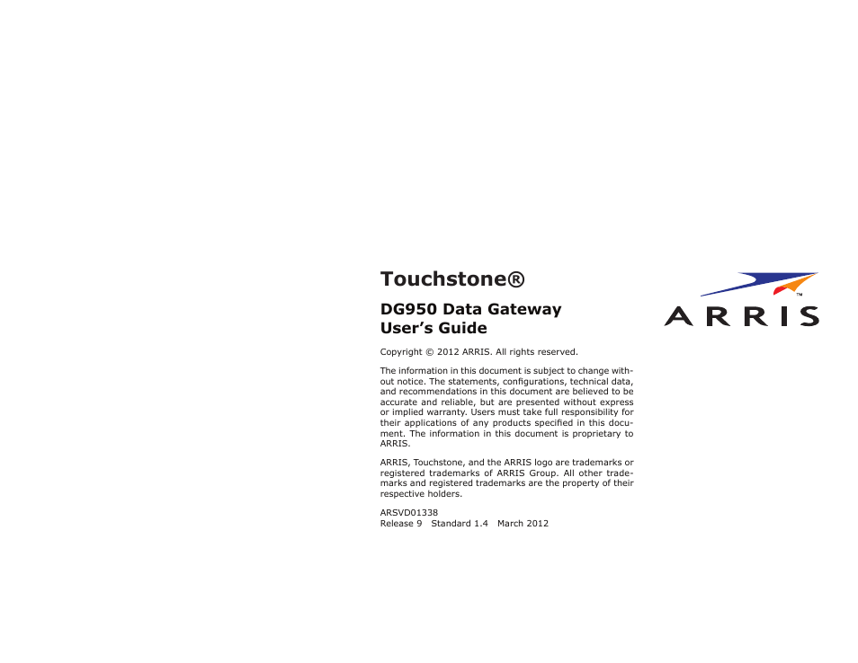 Touchstone, Dg950 data gateway user’s guide | ARRIS DG950 User Guide User Manual | Page 49 / 49