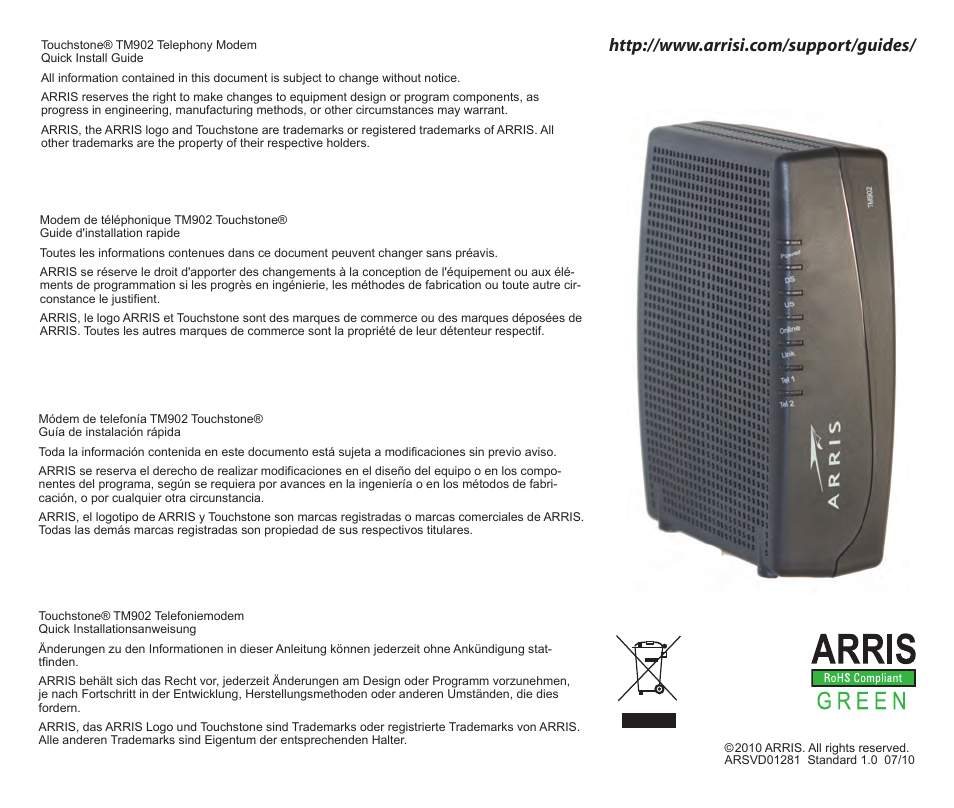 ARRIS TM902 Quick Start Guide User Manual | Page 2 / 2