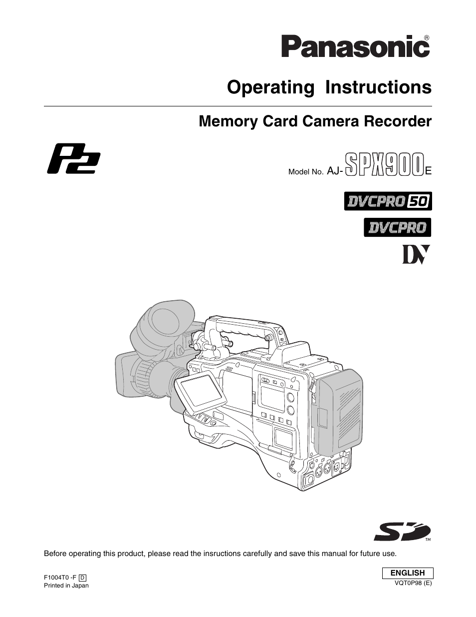 Panasonic SPX900 User Manual | 118 pages
