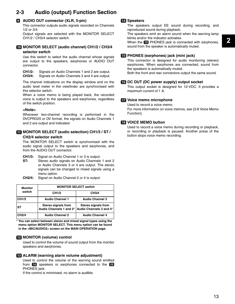 3 audio (output) function section, Audio (output) function section | Panasonic SPX900 User Manual | Page 13 / 118