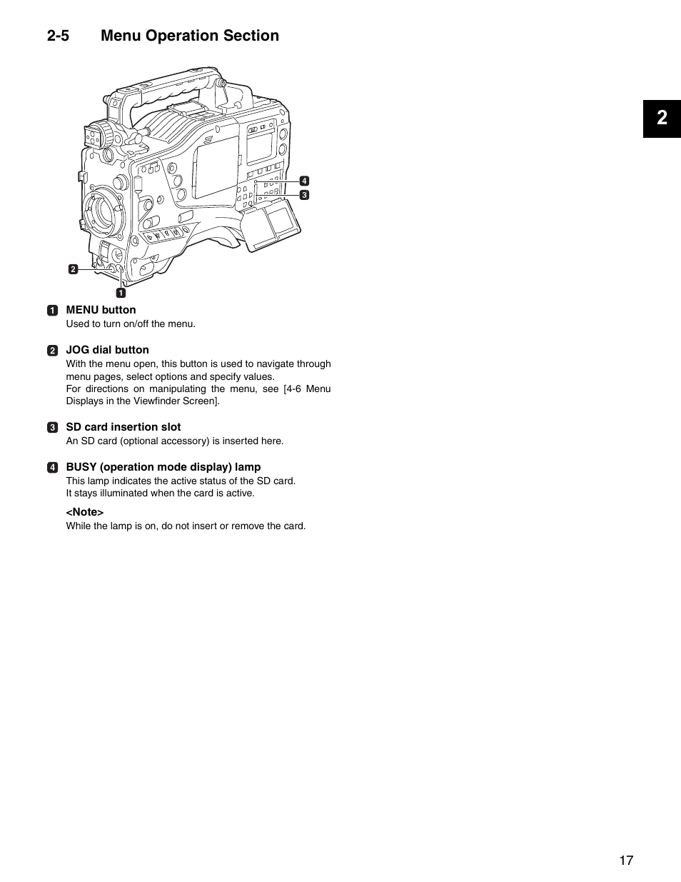 5 menu operation section, Menu operation section | Panasonic SPX900 User Manual | Page 17 / 118