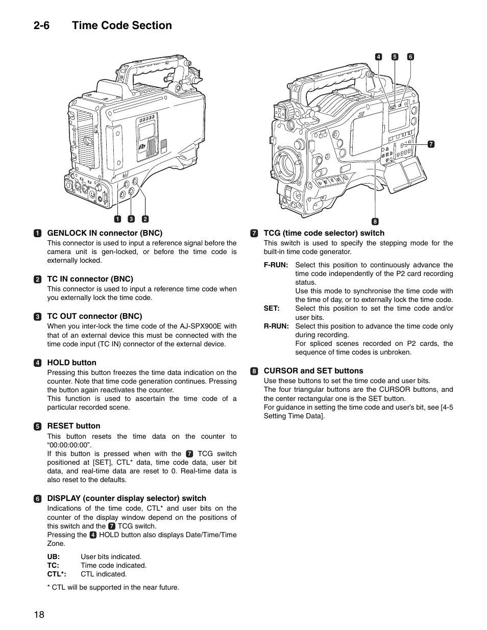 6 time code section, Time code section | Panasonic SPX900 User Manual | Page 18 / 118