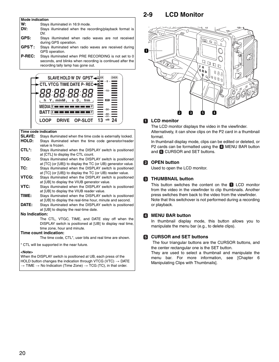 9 lcd monitor, Lcd monitor | Panasonic SPX900 User Manual | Page 20 / 118