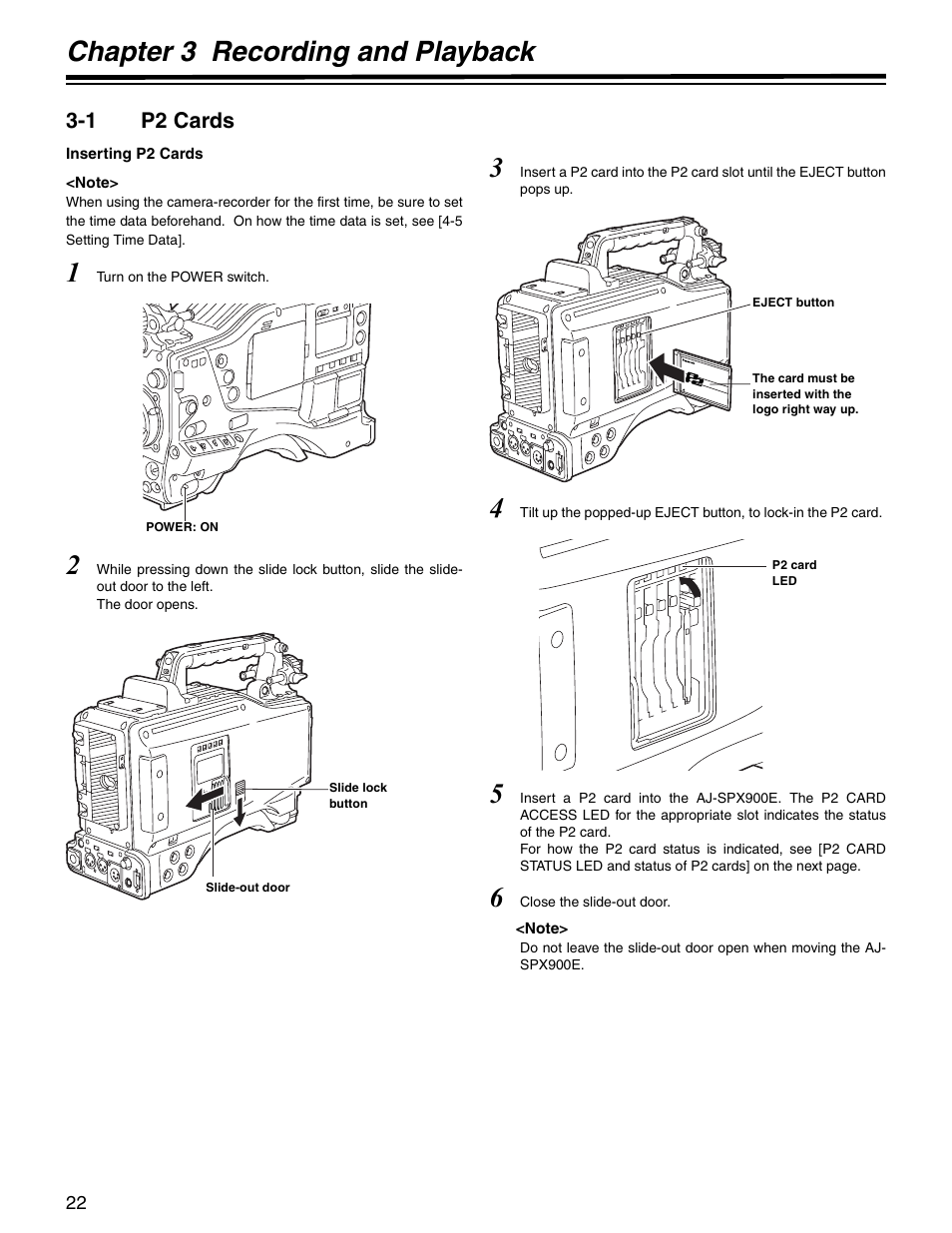 Chapter 3 recording and playback, 1 p2 cards, Chapter 3 | Recording and playback, P2 cards | Panasonic SPX900 User Manual | Page 22 / 118