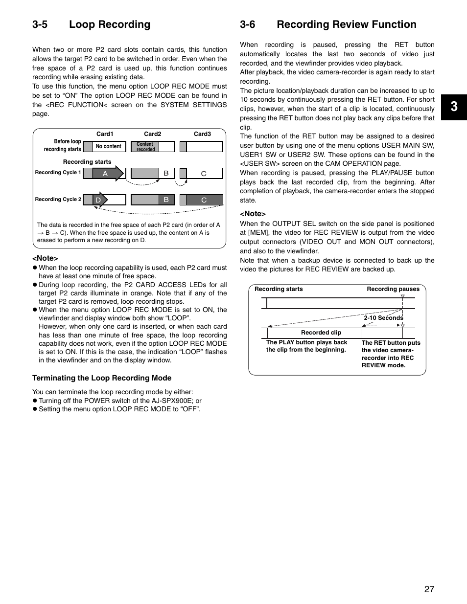 5 loop recording, 6 recording review function, Loop recording | Recording review function | Panasonic SPX900 User Manual | Page 27 / 118