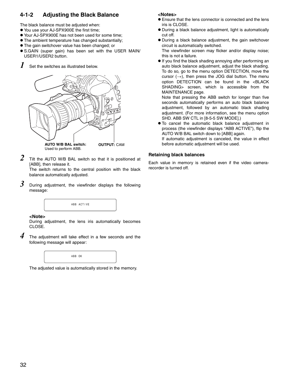 1-2 adjusting the black balance, Adjusting the black balance | Panasonic SPX900 User Manual | Page 32 / 118
