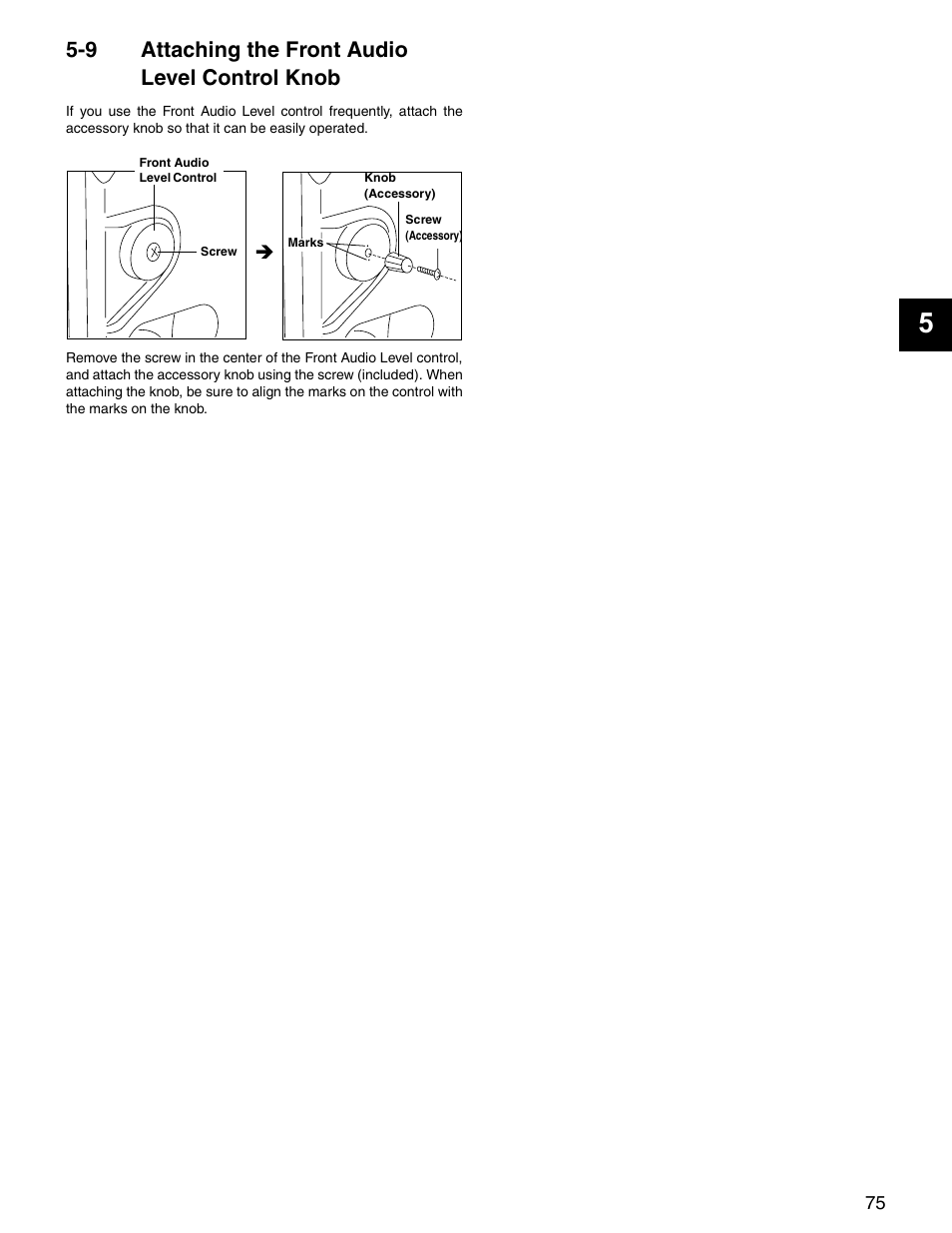 9 attaching the front audio level control knob, Attaching the front audio level, Control knob | Panasonic SPX900 User Manual | Page 75 / 118