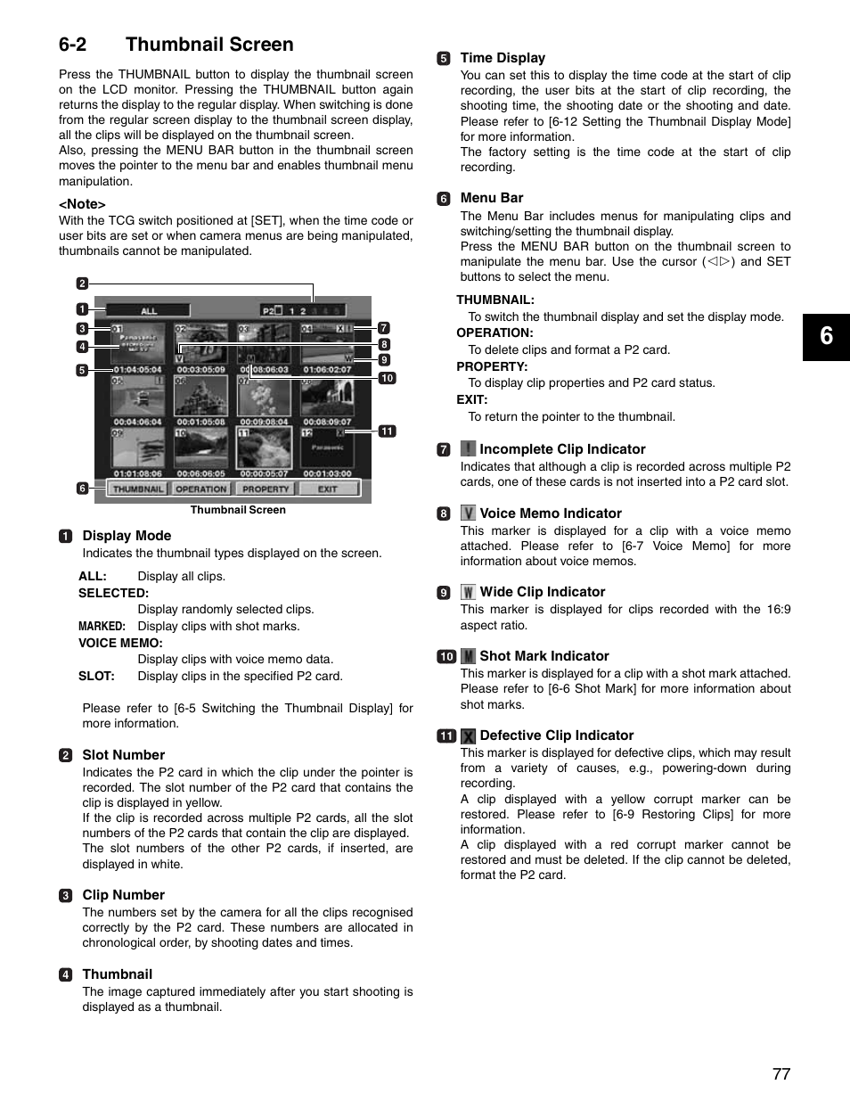 2 thumbnail screen, Thumbnail screen | Panasonic SPX900 User Manual | Page 77 / 118