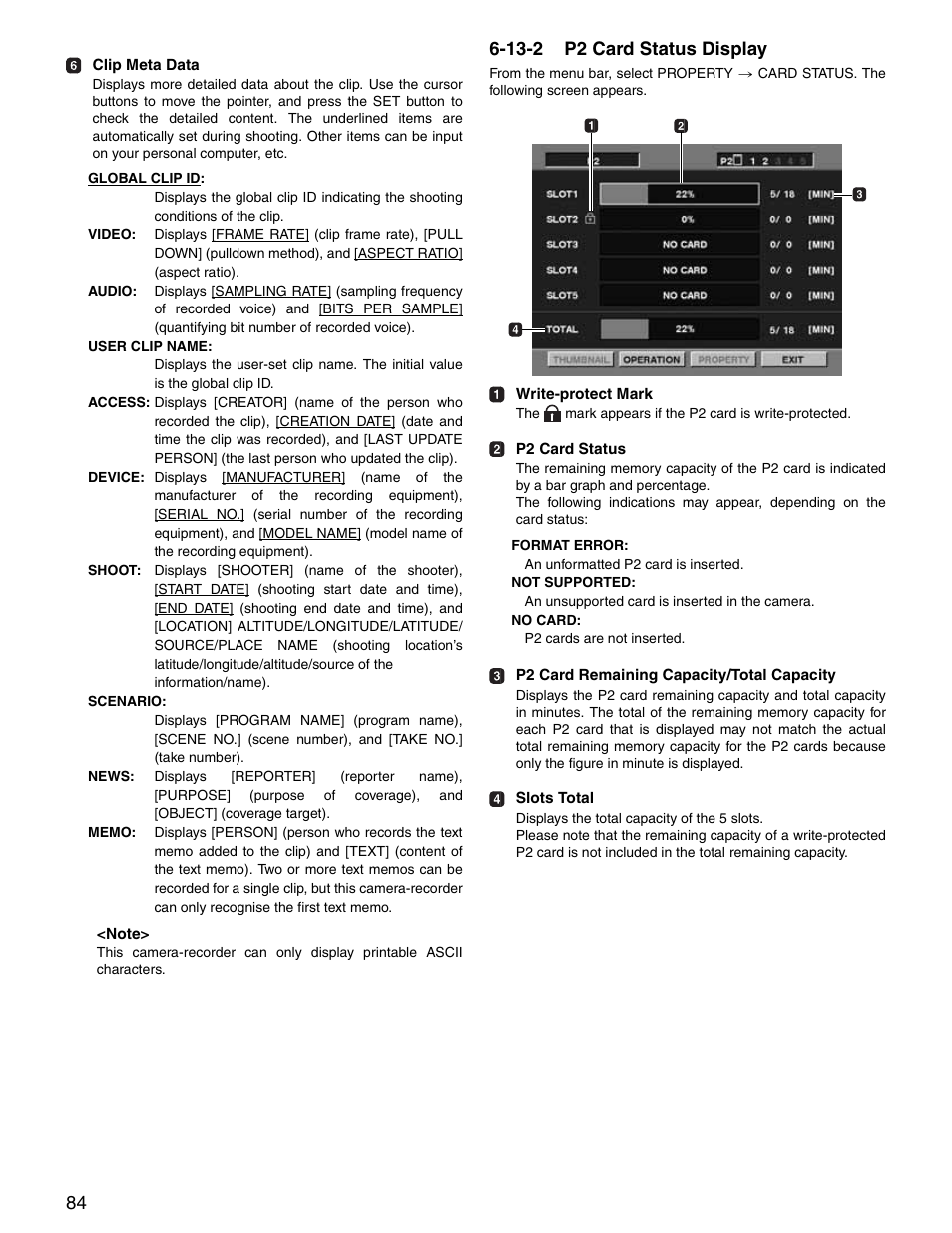 13-2 p2 card status display, P2 card status display | Panasonic SPX900 User Manual | Page 84 / 118