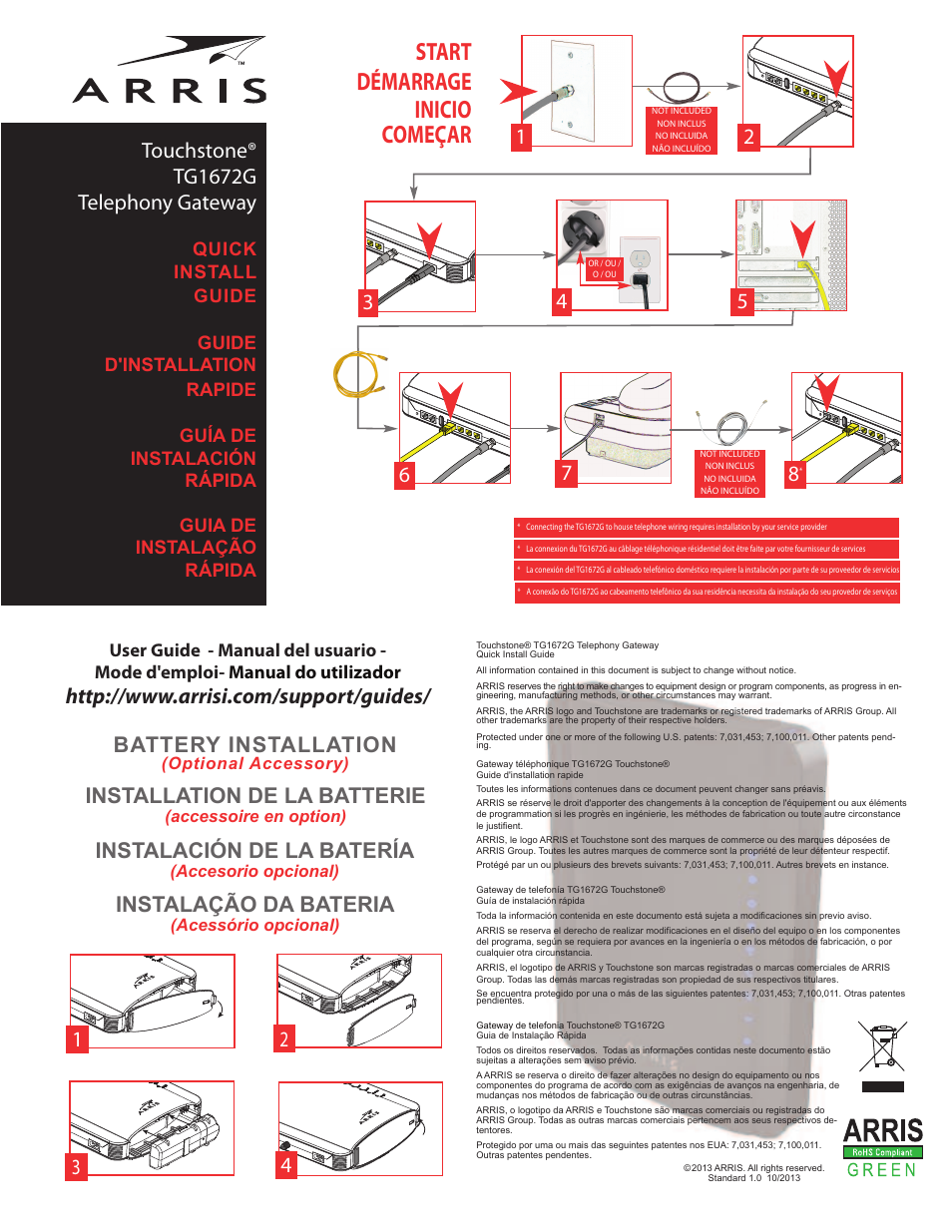 ARRIS TG1672G Quick Start Guide User Manual | 2 pages