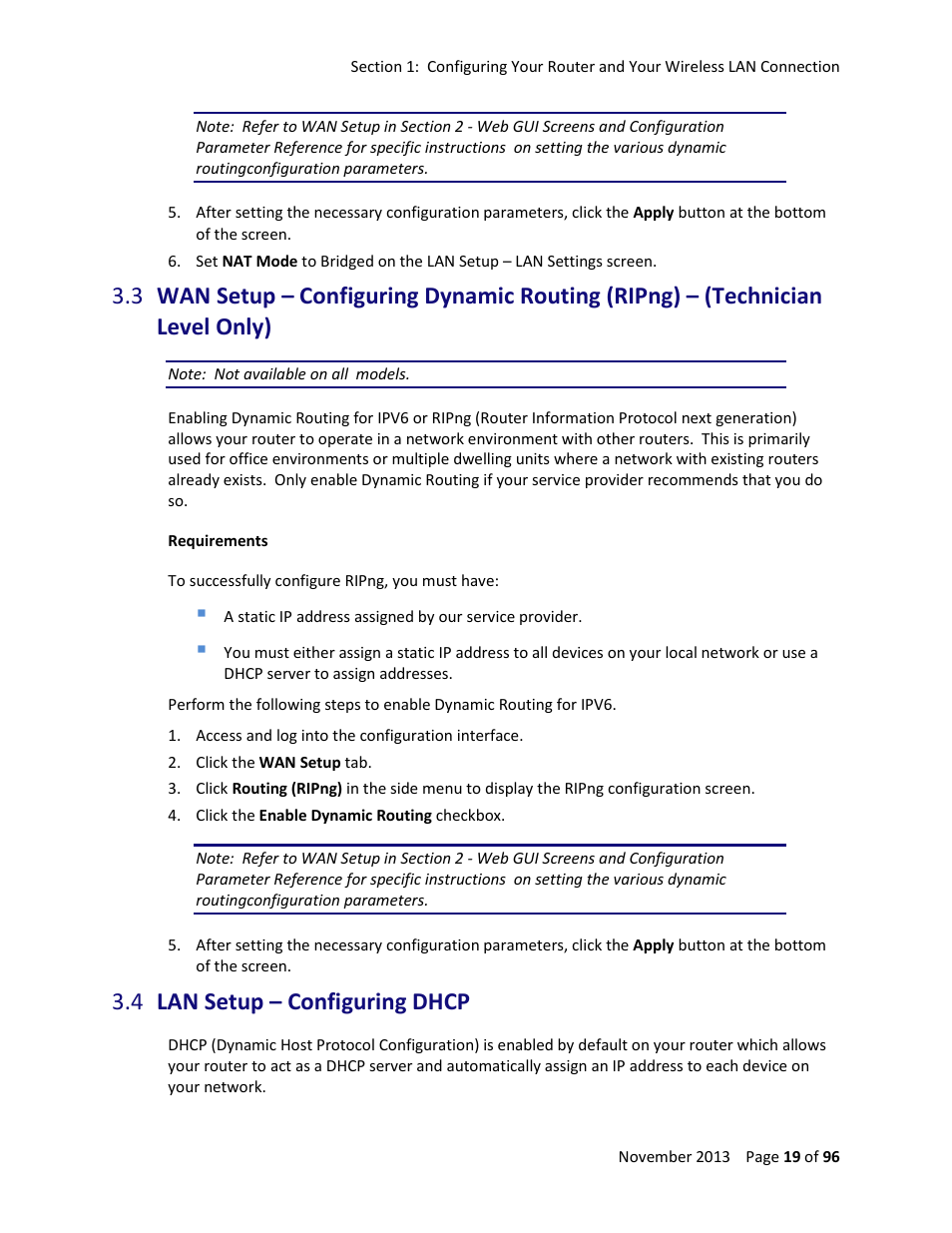 4 lan setup – configuring dhcp, Lan setup – configuring dhcp | ARRIS TG1672G-NA Web GUI User Guide User Manual | Page 19 / 96
