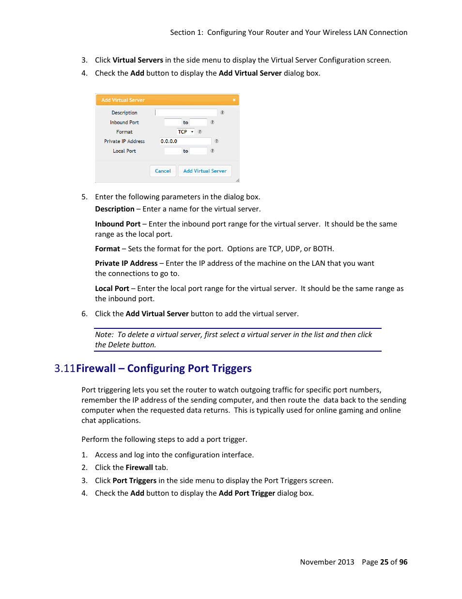 11 firewall – configuring port triggers | ARRIS TG1672G-NA Web GUI User Guide User Manual | Page 25 / 96